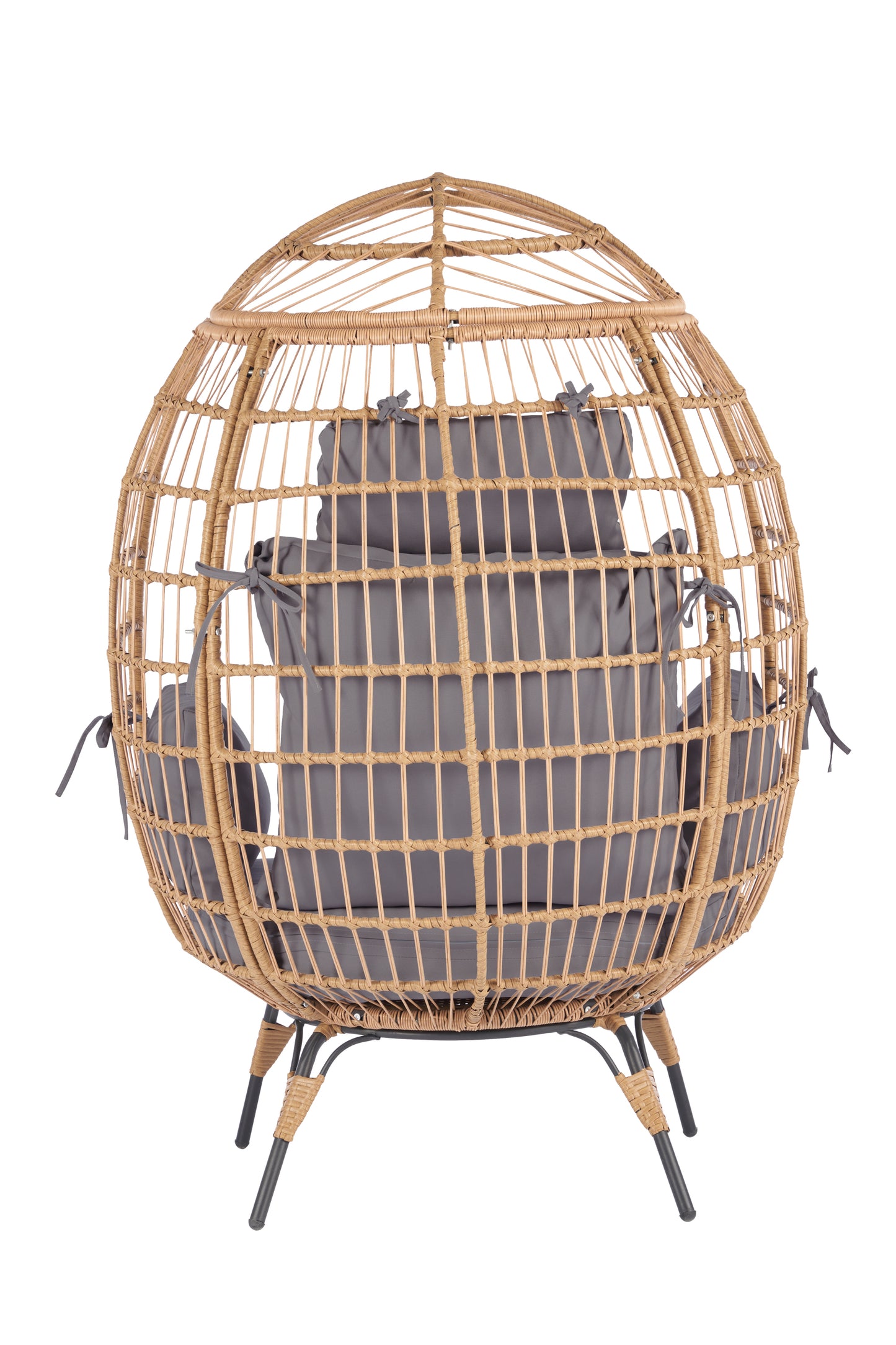 Wicker Egg Chair, Oversized Indoor Outdoor Lounger for Patio, Backyard, Living Room w/ 5 Cushions, Steel Frame, - Light Grey