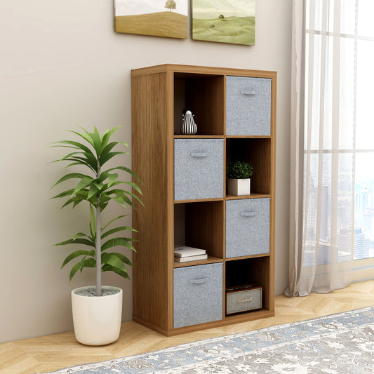 Smart Cube 8-Cube Organizer Storage with Opened Back Shelves,2 X 4 Cube Bookcase Book Shleves for Home, Office ,Walnut Color