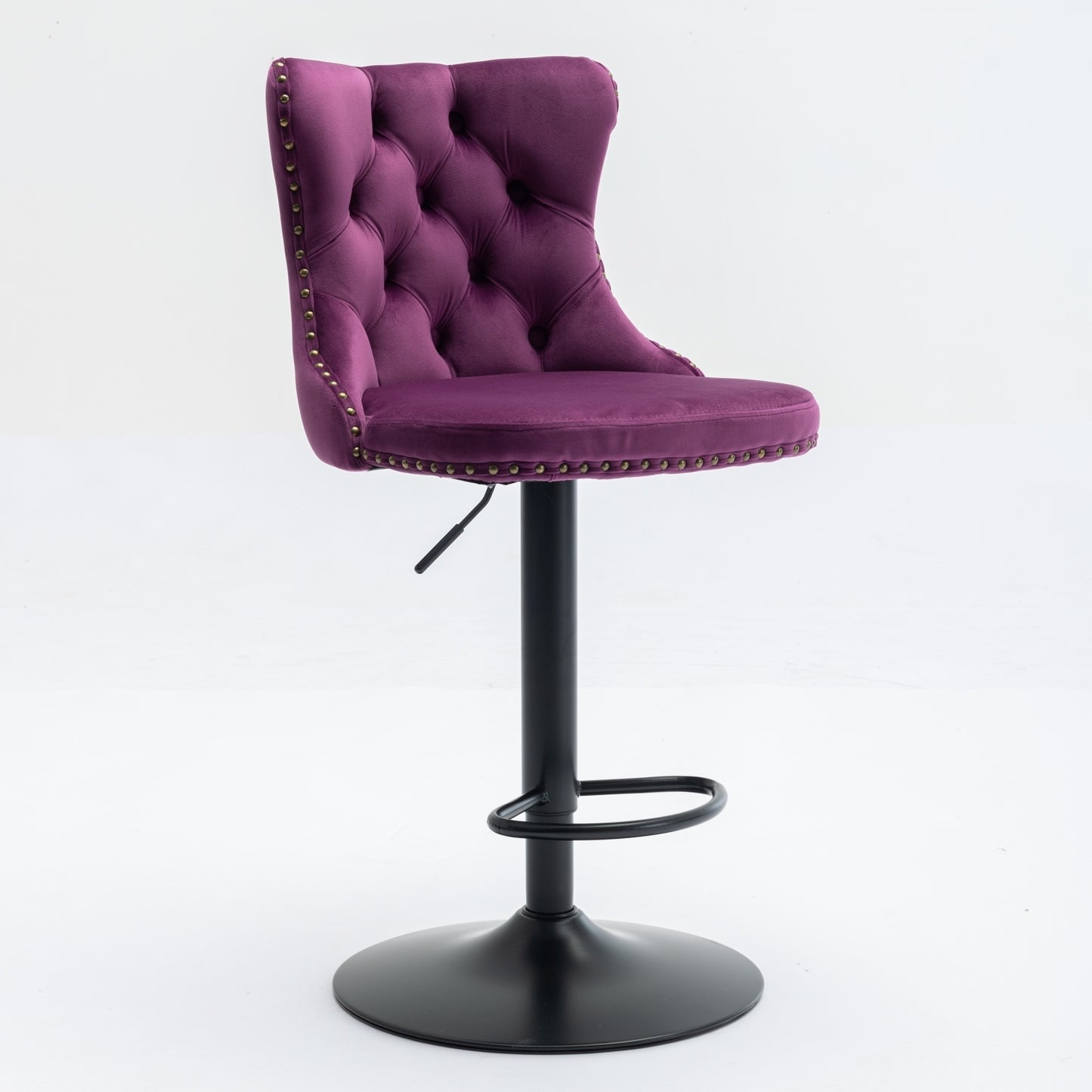 Swivel Velvet Barstools Adjusatble Seat Height from 25-33 Inch,17.7inch base, Modern Upholstered Bar Stools with Backs Comfortable Tufted for Home Pub and Kitchen Island,Purple,Set of 2,SW1812PP