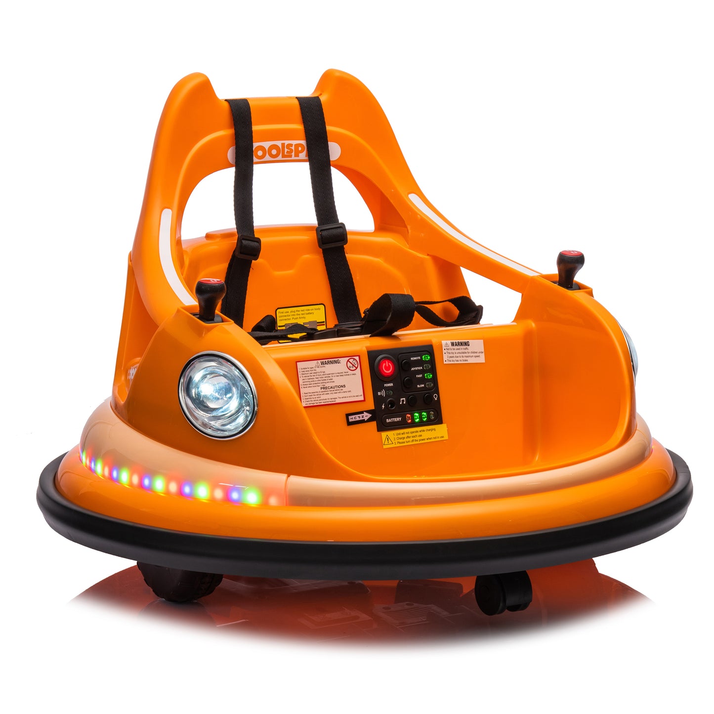 12V ride on bumper car for kids,electric car for kids,1.5-5 Years Old,W/Remote Control, LED Lights, Bluetooth & 360 Degree Spin, Vehicle body with anti-collision padding
Five-point Safety Belt,2wd