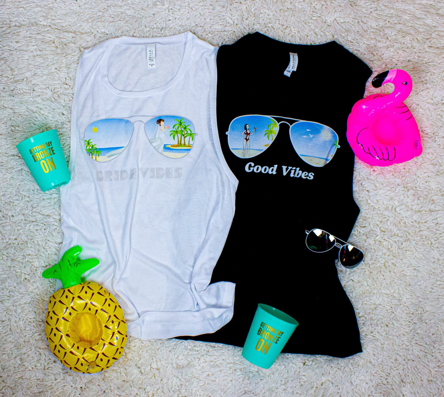 Aviator Bride Vibes 😎  | Beach Vibes - Bachelorette Beach Party Flowy Muscle Tank Tops - American Smart