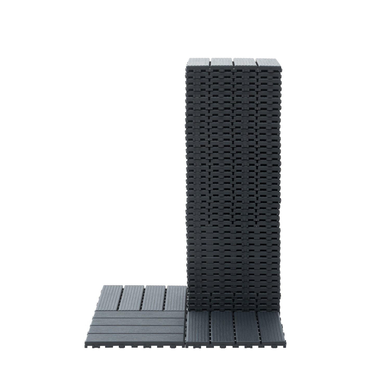 Plastic Interlocking Deck Tiles,44 Pack Patio Deck Tiles,12"x12" Square Waterproof Outdoor All Weather Use, Patio Decking Tiles for Poolside Balcony Backyard (Dark Gray 44 pack Staight groove)