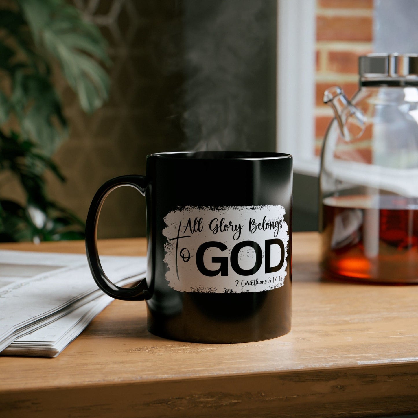 Black Ceramic Mug - 11oz - All Glory Belongs to God Christian Illustration-3