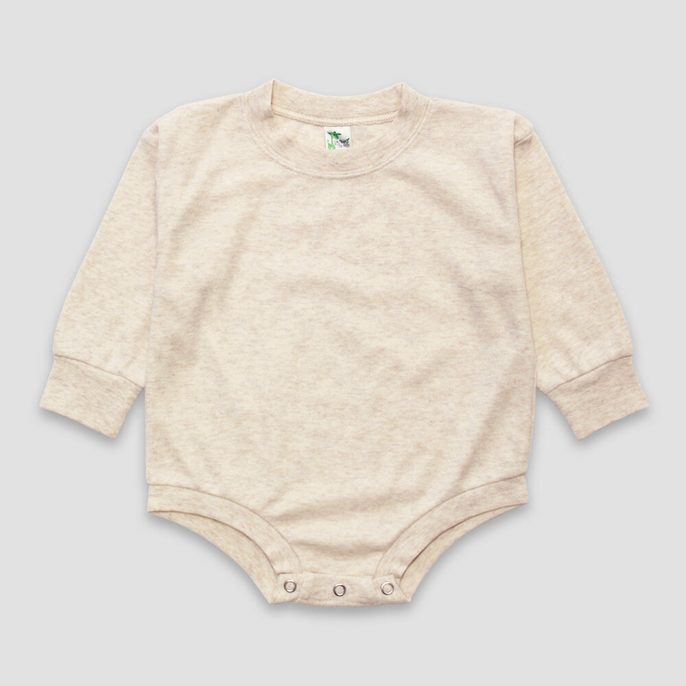 Long Sleeve Bubble Romper — Oatmeal — Polyester Cotton Blend LG3300O - The Laughing Giraffe®