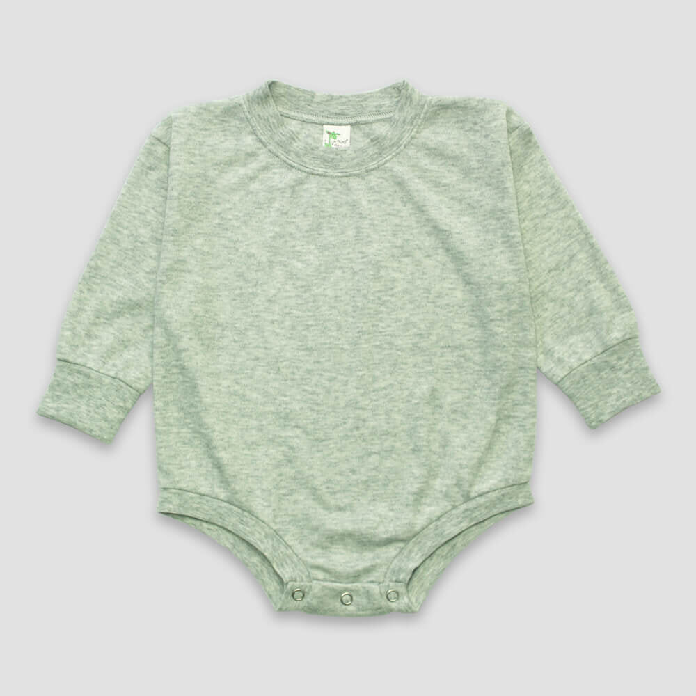 Long Sleeve Bubble Romper — Sage Heather — Polyester Cotton Blend LG3300SG - The Laughing Giraffe®