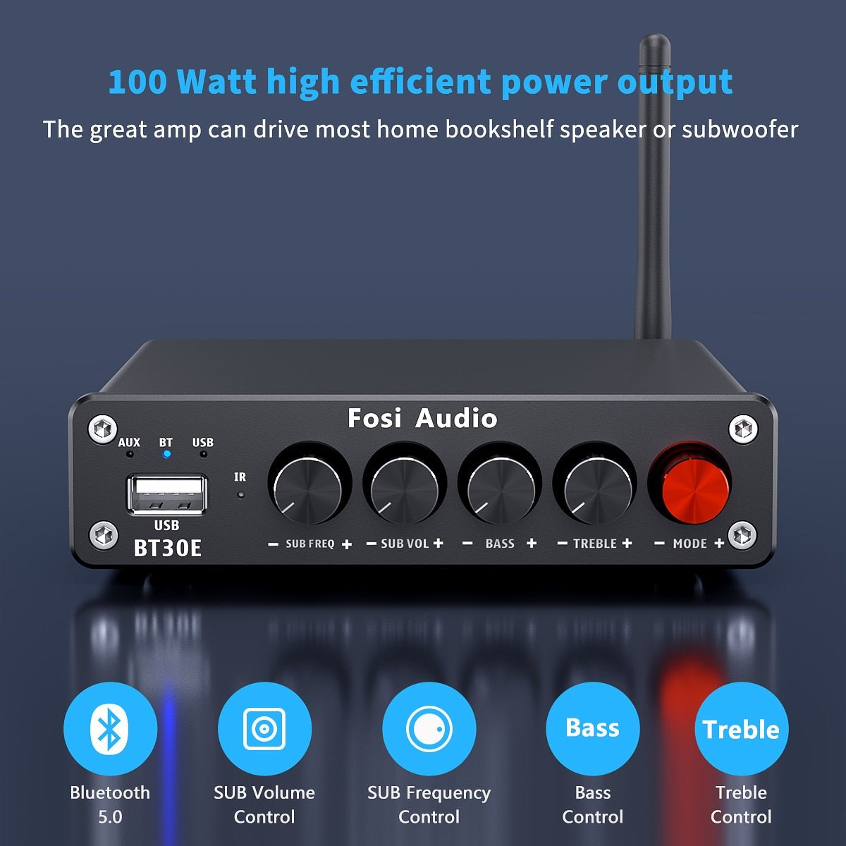 Bluetooth 5.0 Sound Power Amplifier 2.1 Channel Integrated Amp & U-Disk Player Home Audio Subwoofer 100W-2