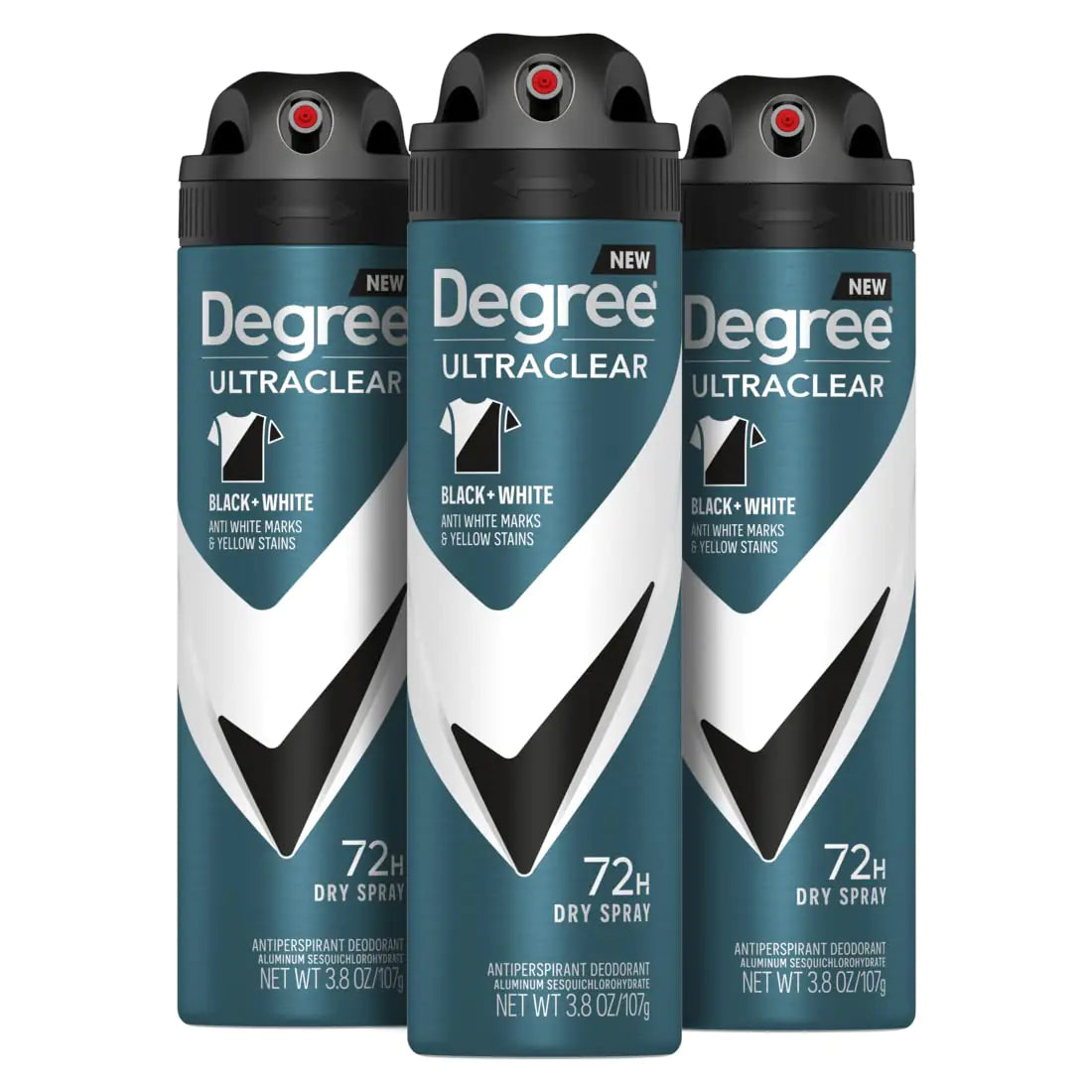 Degree Men Antiperspirant Deodorant Dry Spray Black + White Protects from Deodorant Stains Antiperspirant for Men with MotionSense Technology, 3.8 Ounce (Pack of 3) Body Deodorant