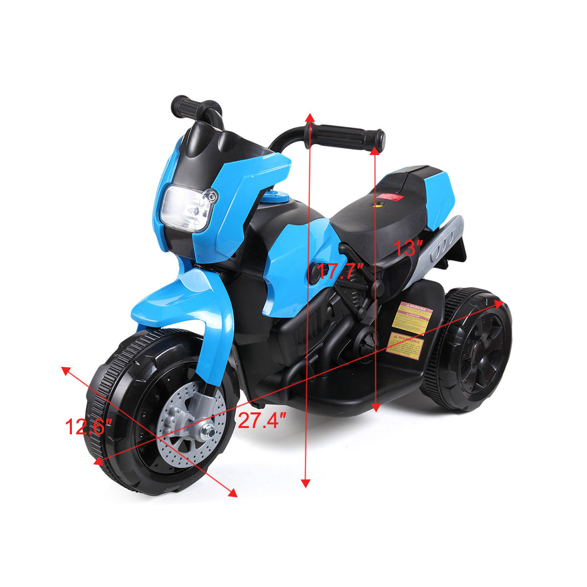 6V Kids Ride On Motorcycle with Headlights, Battery-Powered 3-Wheel Bicycle - Blue