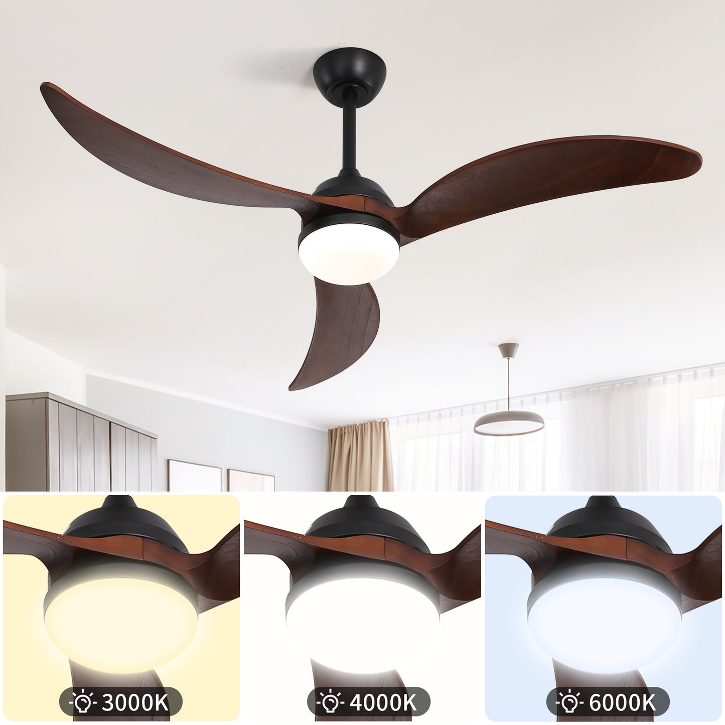 52 Inch Ceiling Fan with Lights and Smart Remote Control 6 Speed Quiet Reversible DC Motor for Indoor&Outdoor