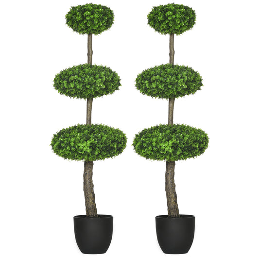 HOMCOM Set of 2 Artificial Boxwood Topiary Trees in Pots, 43.25" Artificial Plants Faux Trees for Home Office, Living Room Decor, Indoor & Outdoor