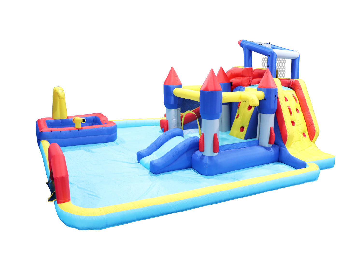 10 in1 Inflatable slide water park  bouncing house garden with splash pool & water gun & basketball & climbing wall & dual pools & soccer