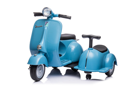 6V LICENSED Vespa Scooter Motorcycle with Side Car for kids, Blue