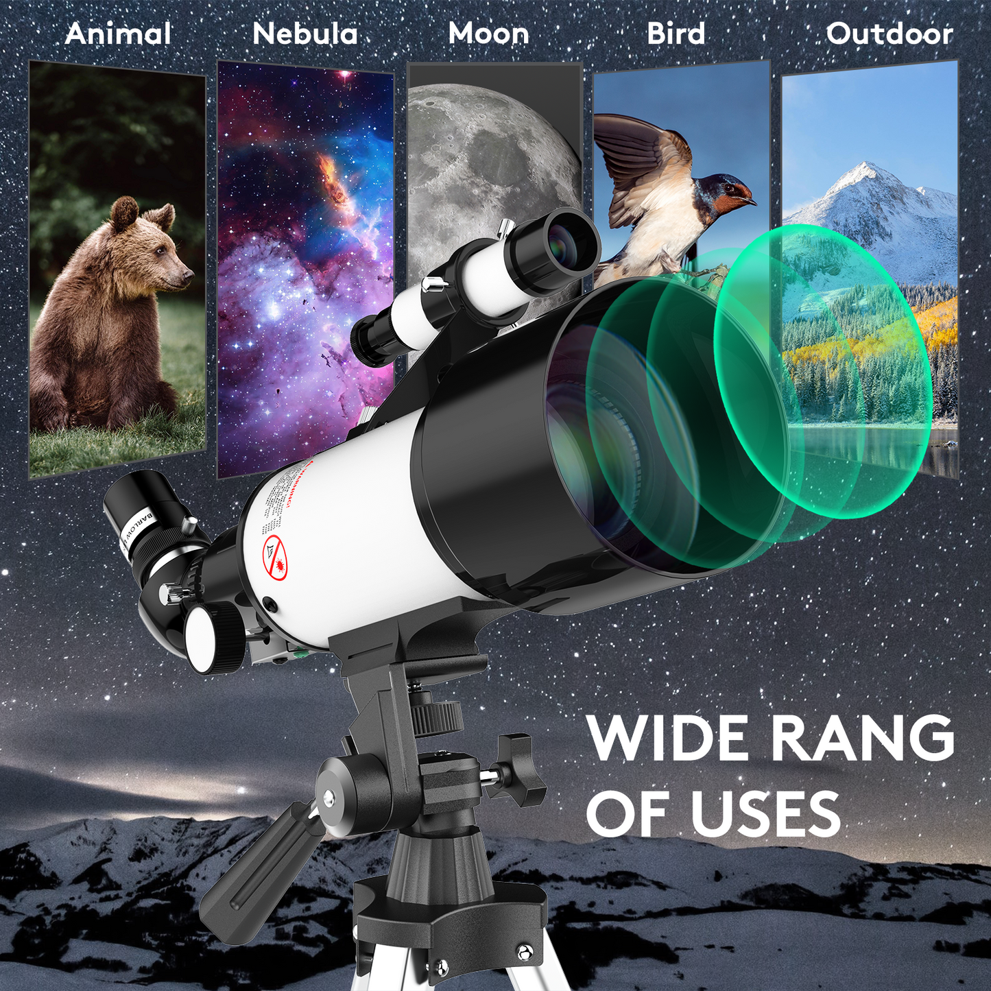 Telescope for Adults and Kids, 70mm Aperture 400mm Astronomical Telescope ((24X-180X))