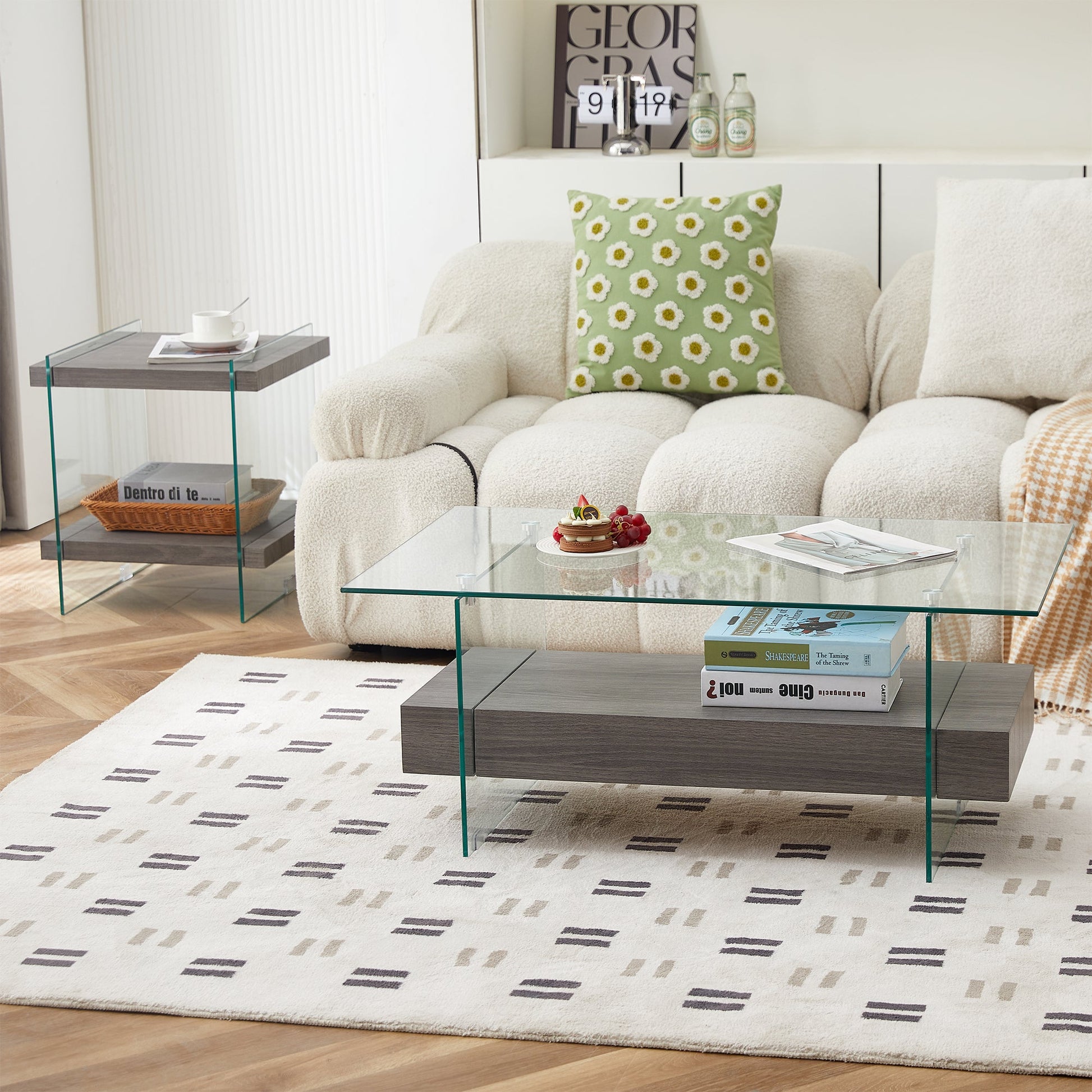 Tempered Glass Coffee Table With Dual Shelves-2