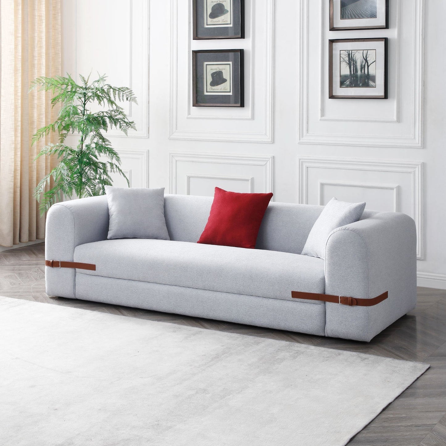 Modern Sofa with a Contrasting color Saddle leather Belt Design-3