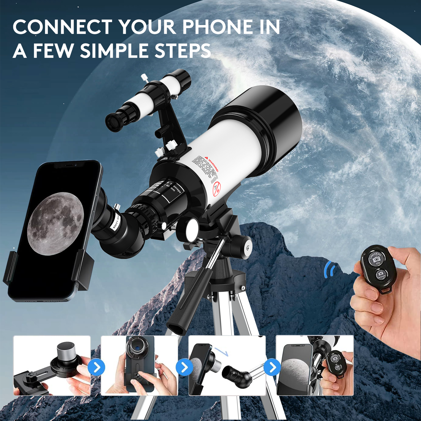 Telescope for Adults and Kids, 70mm Aperture 400mm Astronomical Telescope ((24X-180X))