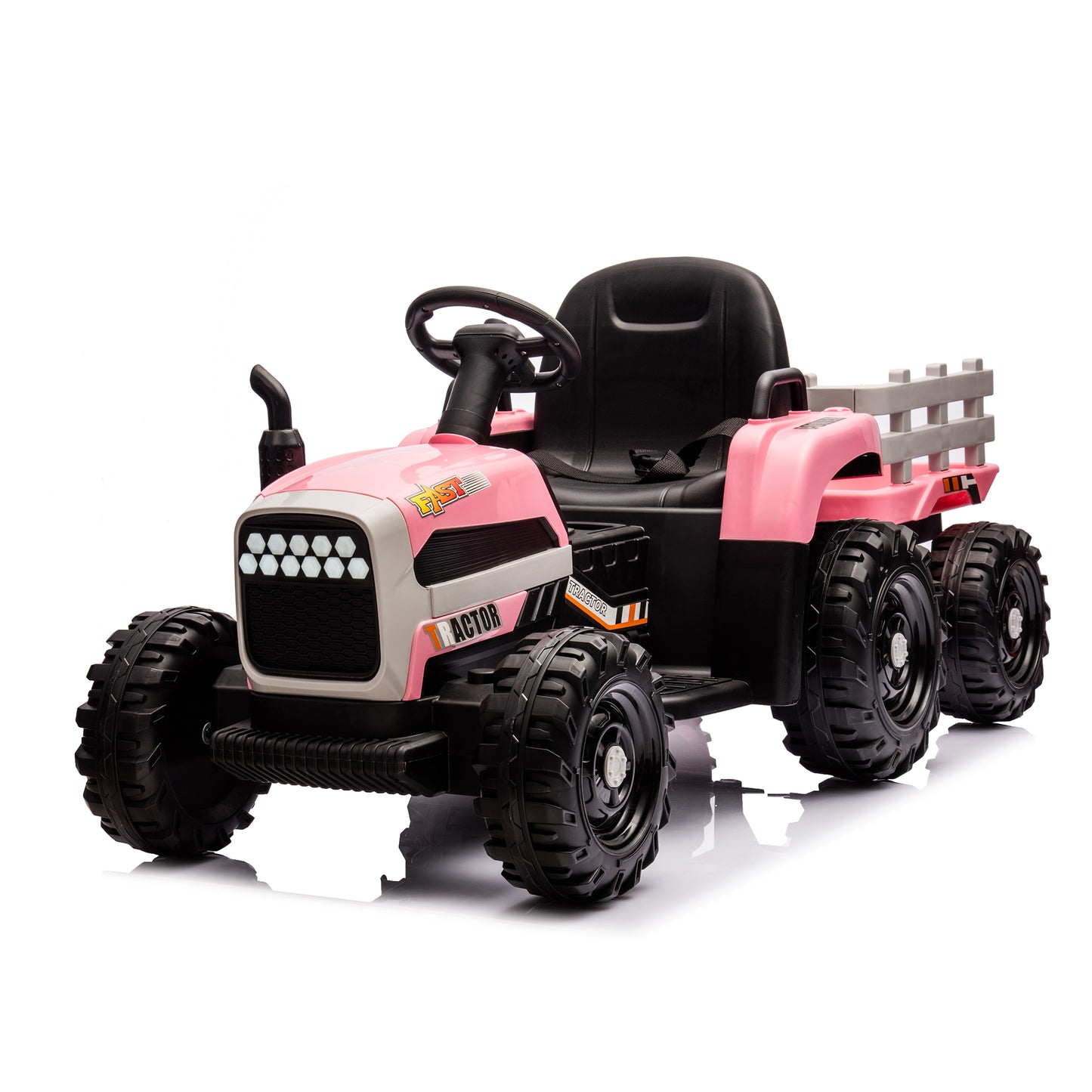 Ride on Tractor with Trailer,24V Battery Powered Electric Tractor Toy, 200w*2motor 1.86-4.97MPH/Remote Control,electric car for kids,Three speed adjustable,USB,MP3 ,Bluetooth,LED light, safety belt