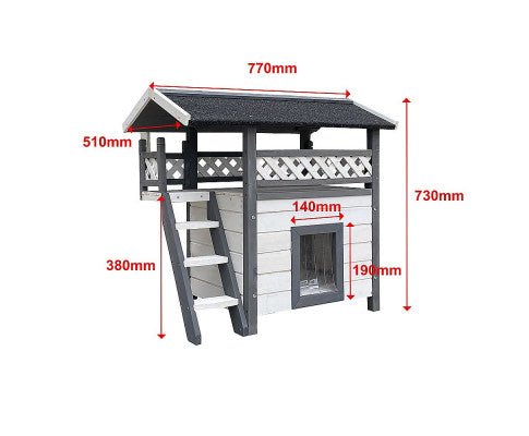 Cat House Weatherproof 2-Story Indoor Outdoor Wooden Shelter-1