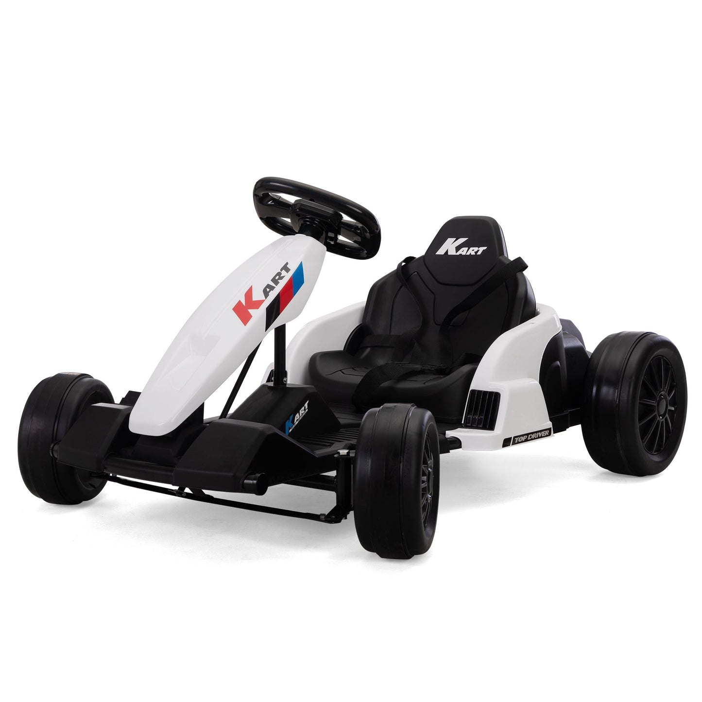 Electric GoKart Pro, Kids Racing Car, Outdoor Ride On Toy with MP3 for Kids Aged 4-16, Black and White