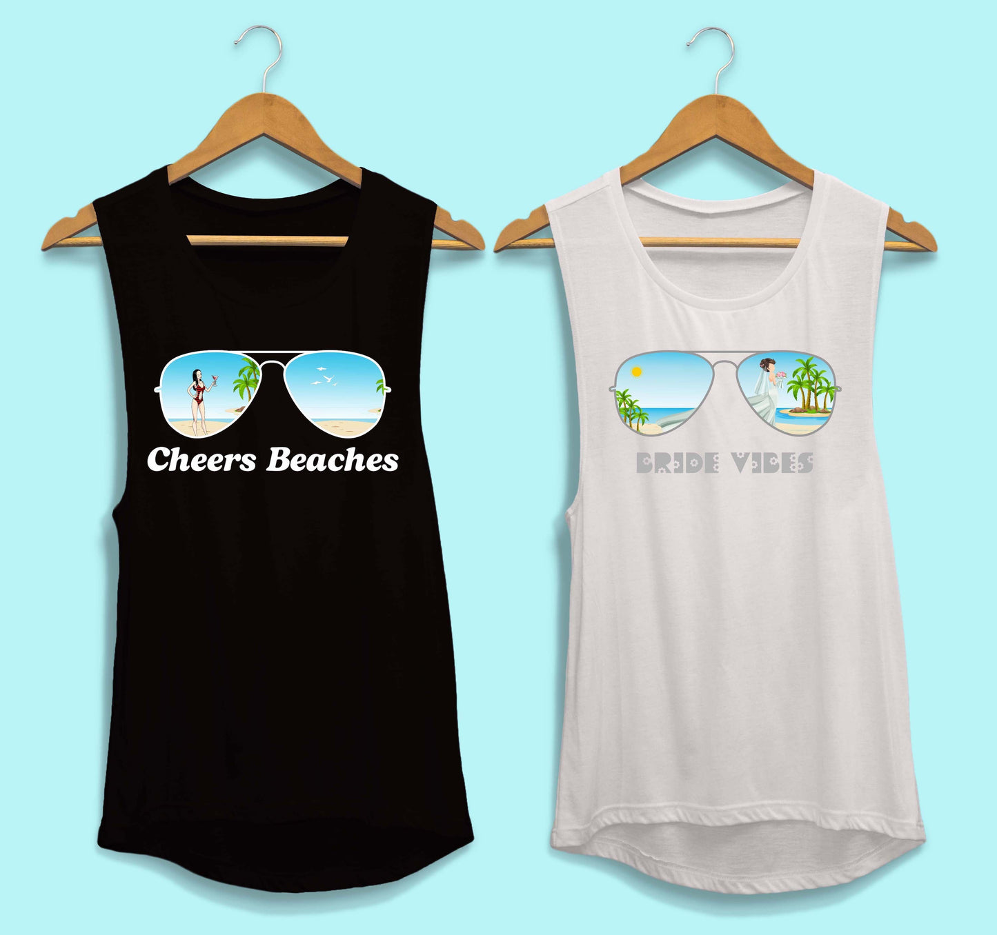 Aviator Bride Vibes 😎  | Beach Vibes - Bachelorette Beach Party Flowy Muscle Tank Tops - American Smart