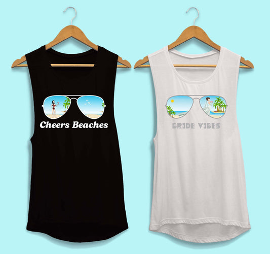 Aviator Bride Vibes 😎  | Beach Vibes - Bachelorette Beach Party Flowy Muscle Tank Tops - American Smart