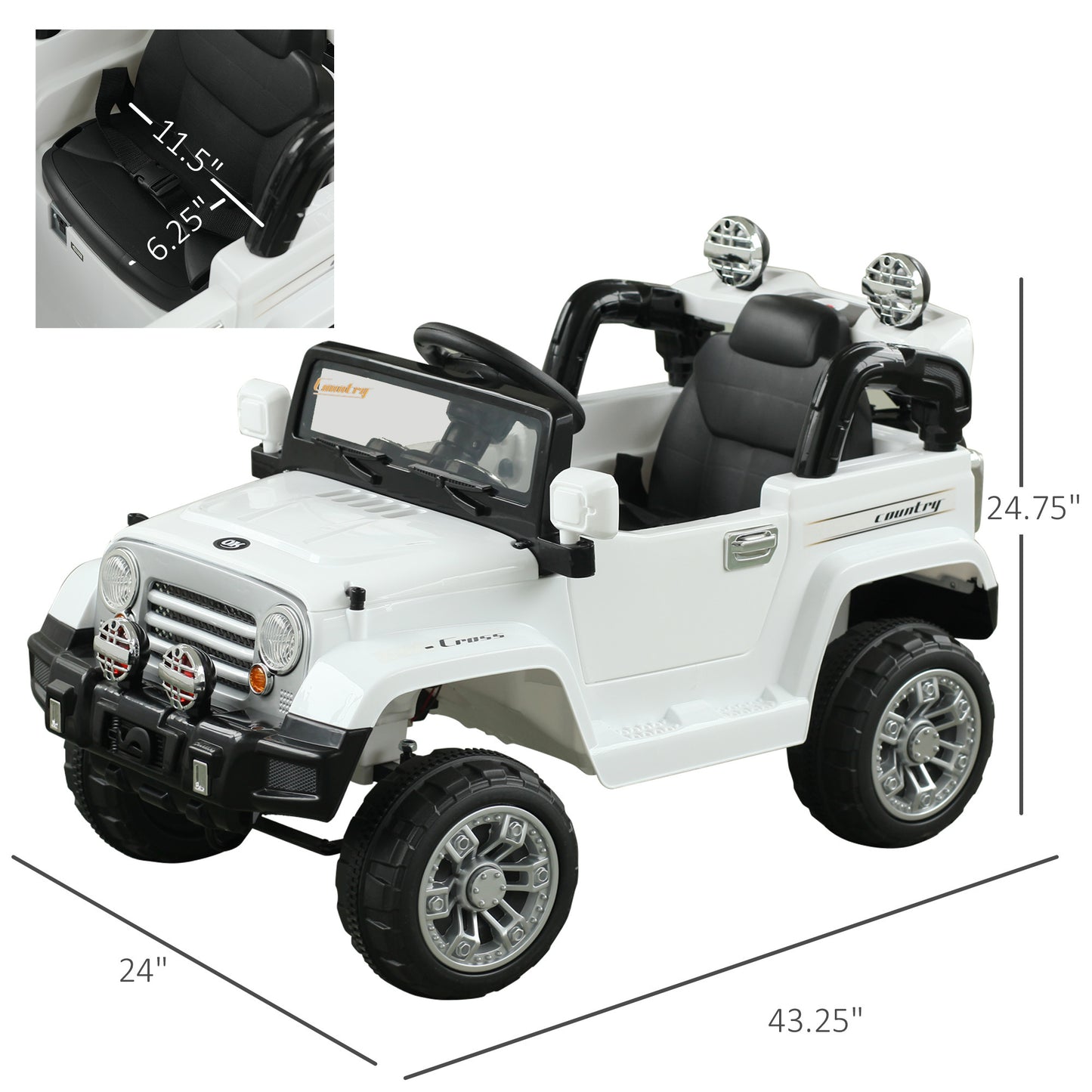 Kids Ride-on Car, Off-Road Truck with MP3 Connection, Working Horn, Steering Wheel, and Remote Control, 12V Motor, White