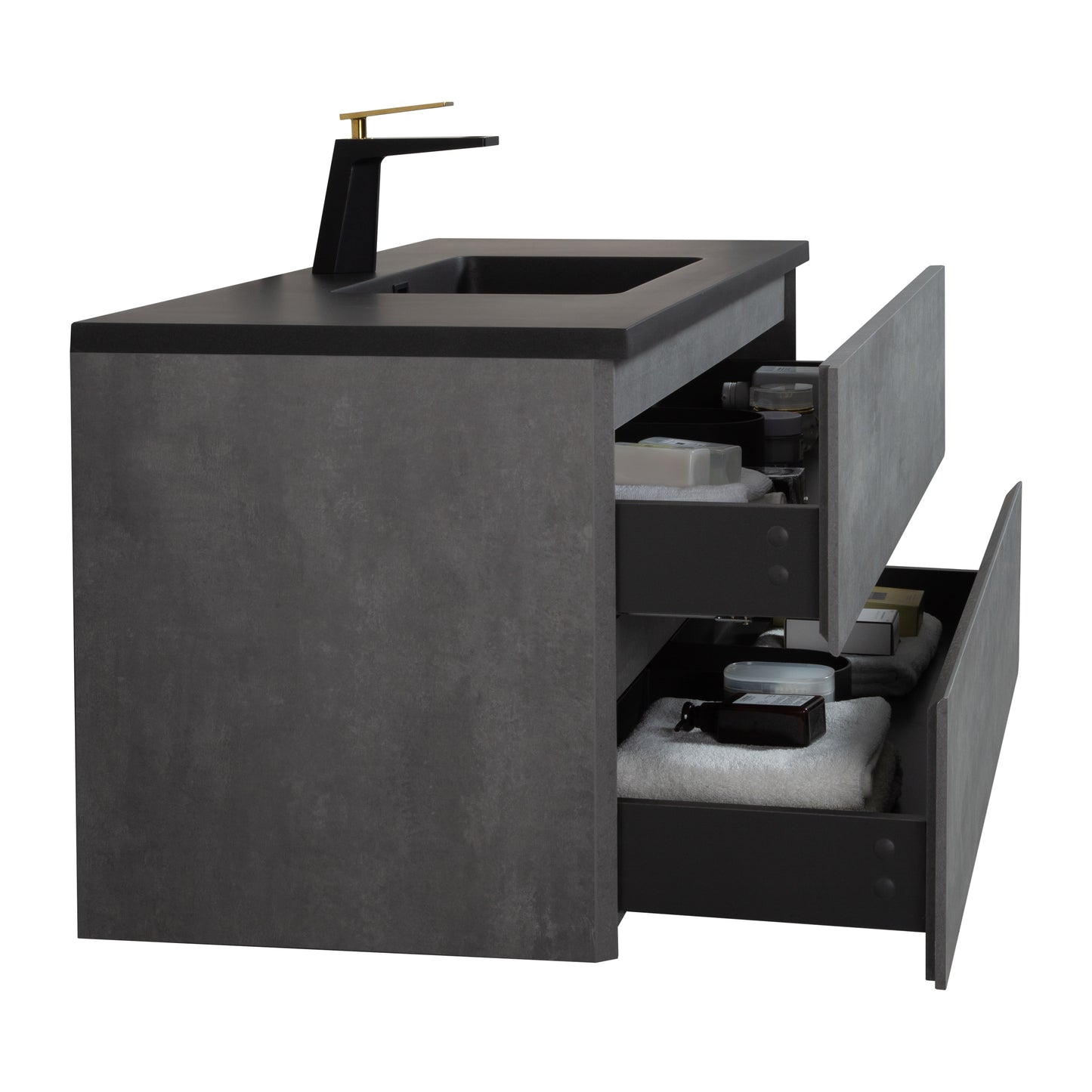 Wall Mounted Single Bathroom Vanity in Ash Gray With Matte Black Solid Surface Vanity Top