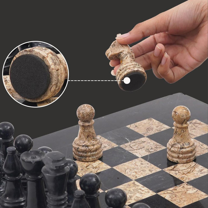 Black and Fossil Coral 15 Inches Premium Quality Marble Chess Set (With Storage Box)-4