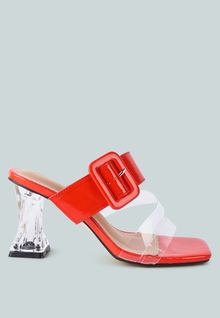 City Girl Buckle Detail Clear Spool Heel Sandals-5