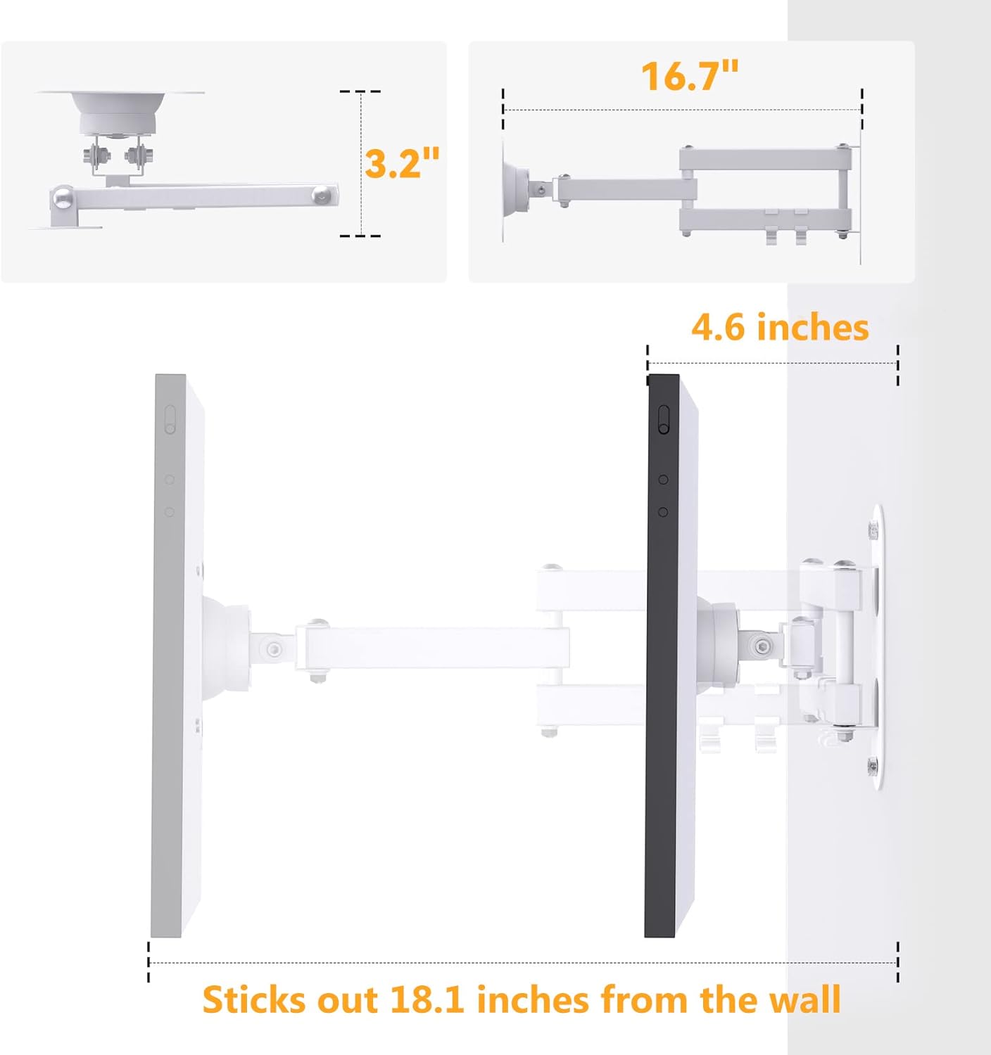 Full Motion Wall Mount Extension Arm Rotate Tilt Swivel-2