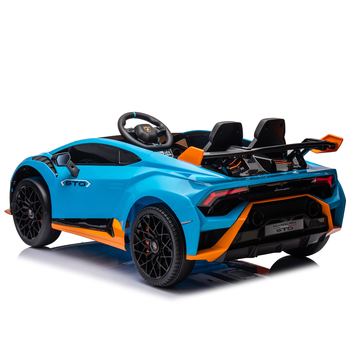 Lamborghini Huracan Sto 24V Kids Electric Ride-On Drift Car: Speeds 1.86-5.59 MPH, Ages 3-8, Foam Front Wheels, 360° Spin, LED Lights, Dynamic Music, Early Learning, USB Port, Drift Feature