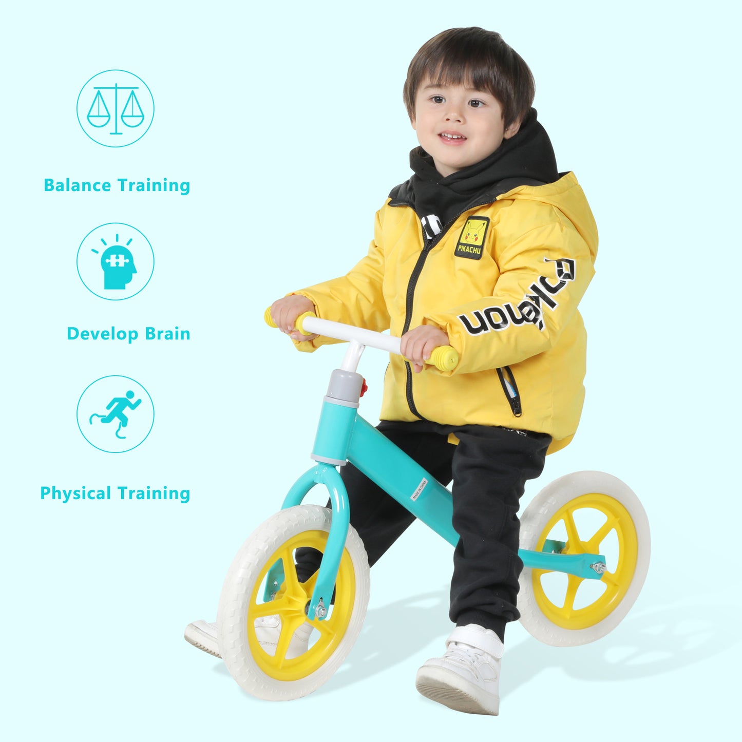 11inch Kids Balance Bike Adjustable Height Carbon Steel & PE Tires for 2-6 Years