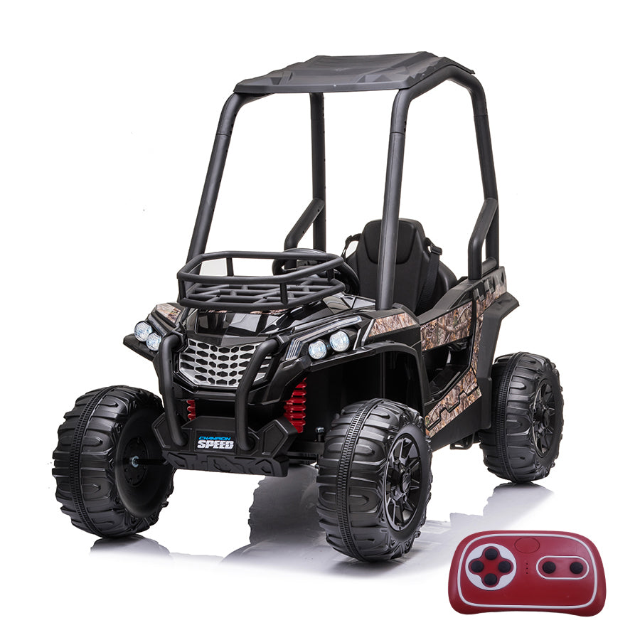 24V Electric Kid Ride On Car with Remote Control, JS370 UTV Ride on Cars for Kids, Battery Powered Kids Ride-on Car Black, 4 Wheels Motorized Vehicles Children Toys, 2 Speeds, LED Headlights