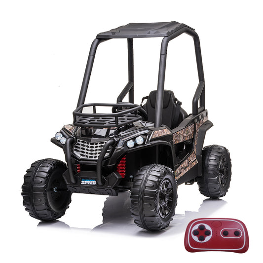 24V Electric Kid Ride On Car with Remote Control, JS370 UTV Ride on Cars for Kids, Battery Powered Kids Ride-on Car Black, 4 Wheels Motorized Vehicles Children Toys, 2 Speeds, LED Headlights