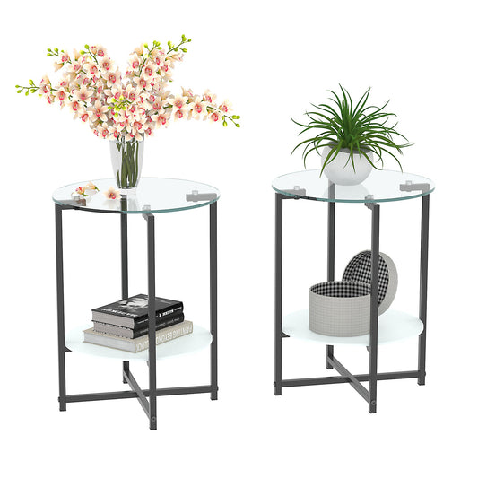 2-Piece Set Clear Tempered Glass Side Table.-0