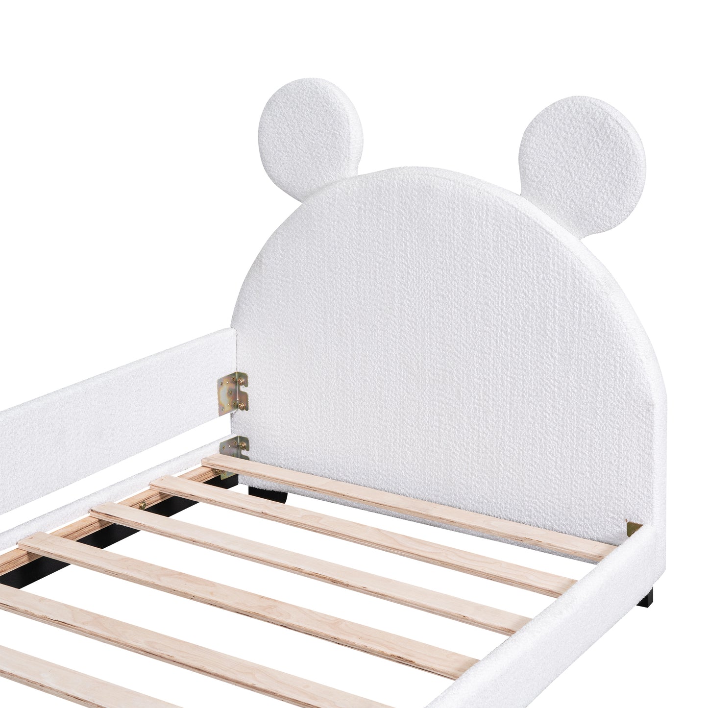 Teddy Fleece Twin Size Upholstered Daybed with Carton Ears Shaped Headboard, White