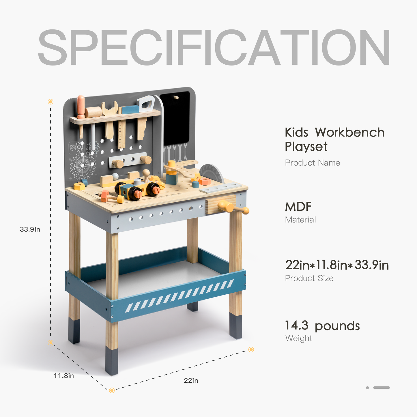 Modern Wooden Workbench with Blackboard for Kids, Tool Playset for Kids and Toddlers,Play Construction Sets for Kids