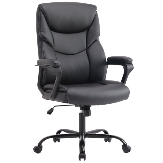 Sweetcrispy Home Office Chair Ergonomic PU Leather Desk Chair with Armrests