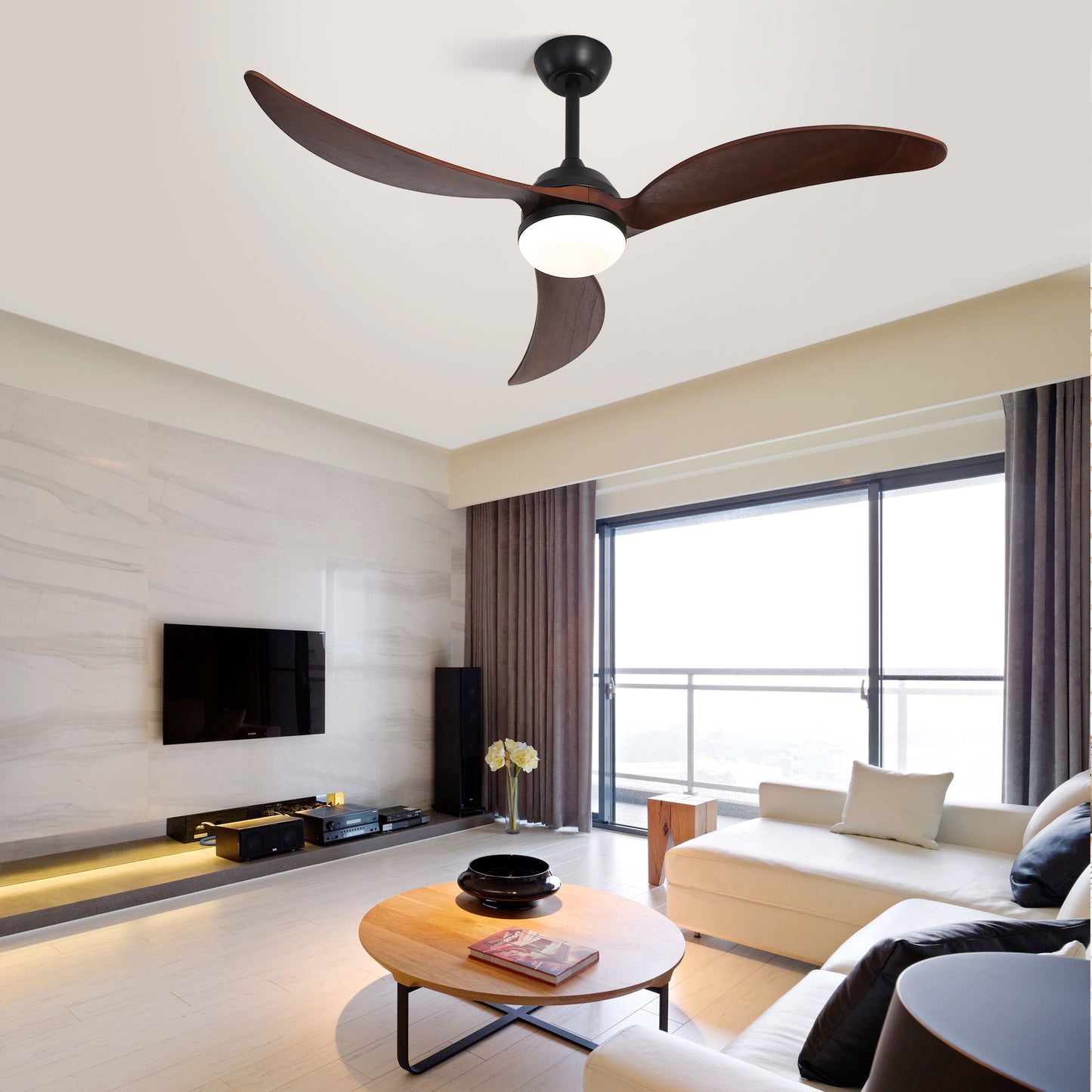 52 Inch Ceiling Fan with Lights and Smart Remote Control 6 Speed Quiet Reversible DC Motor for Indoor&Outdoor