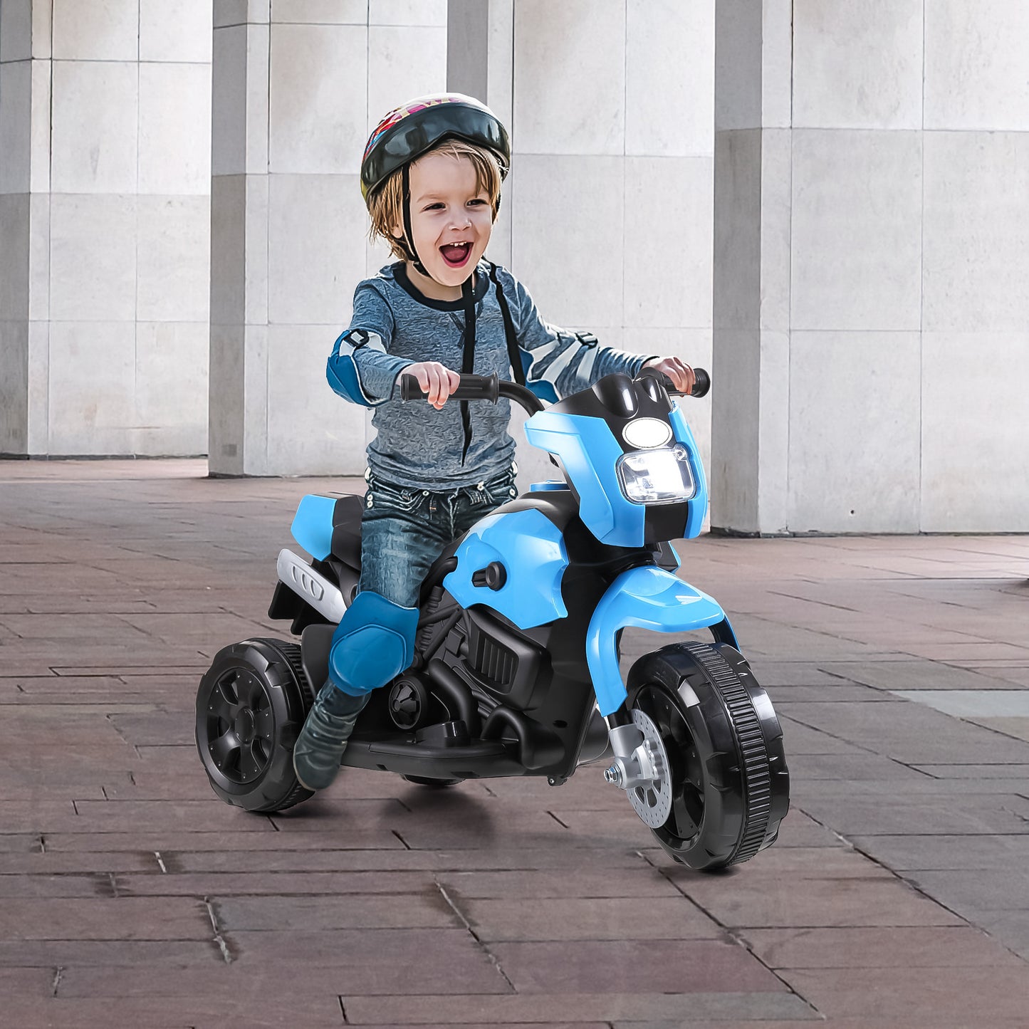 6V Kids Ride On Motorcycle with Headlights, Battery-Powered 3-Wheel Bicycle - Blue