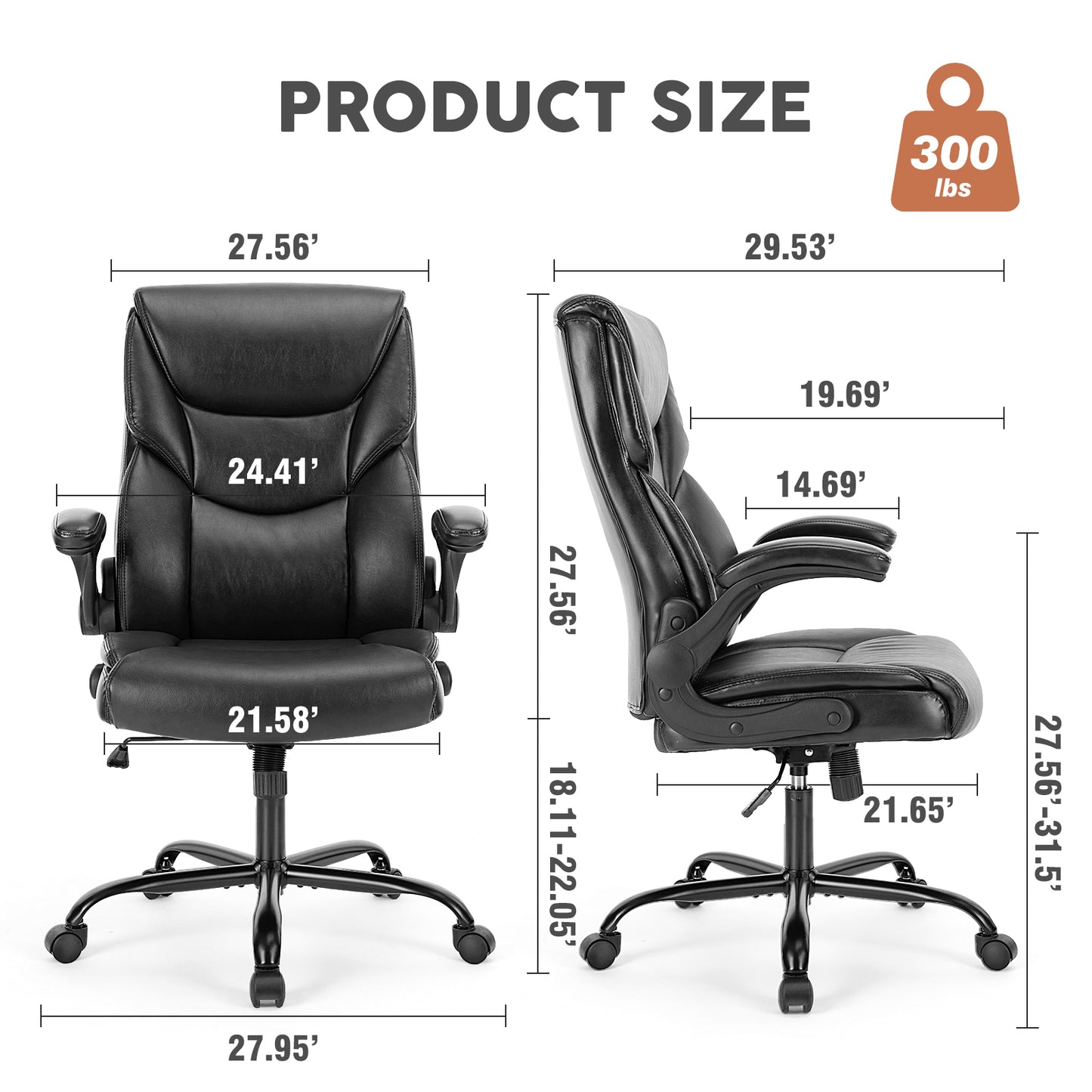 Sweetcrispy Executive Office PU Leather  Desk Chair High Back Flip-Up Armrest Adjustable Ergonomic Home Office Chair