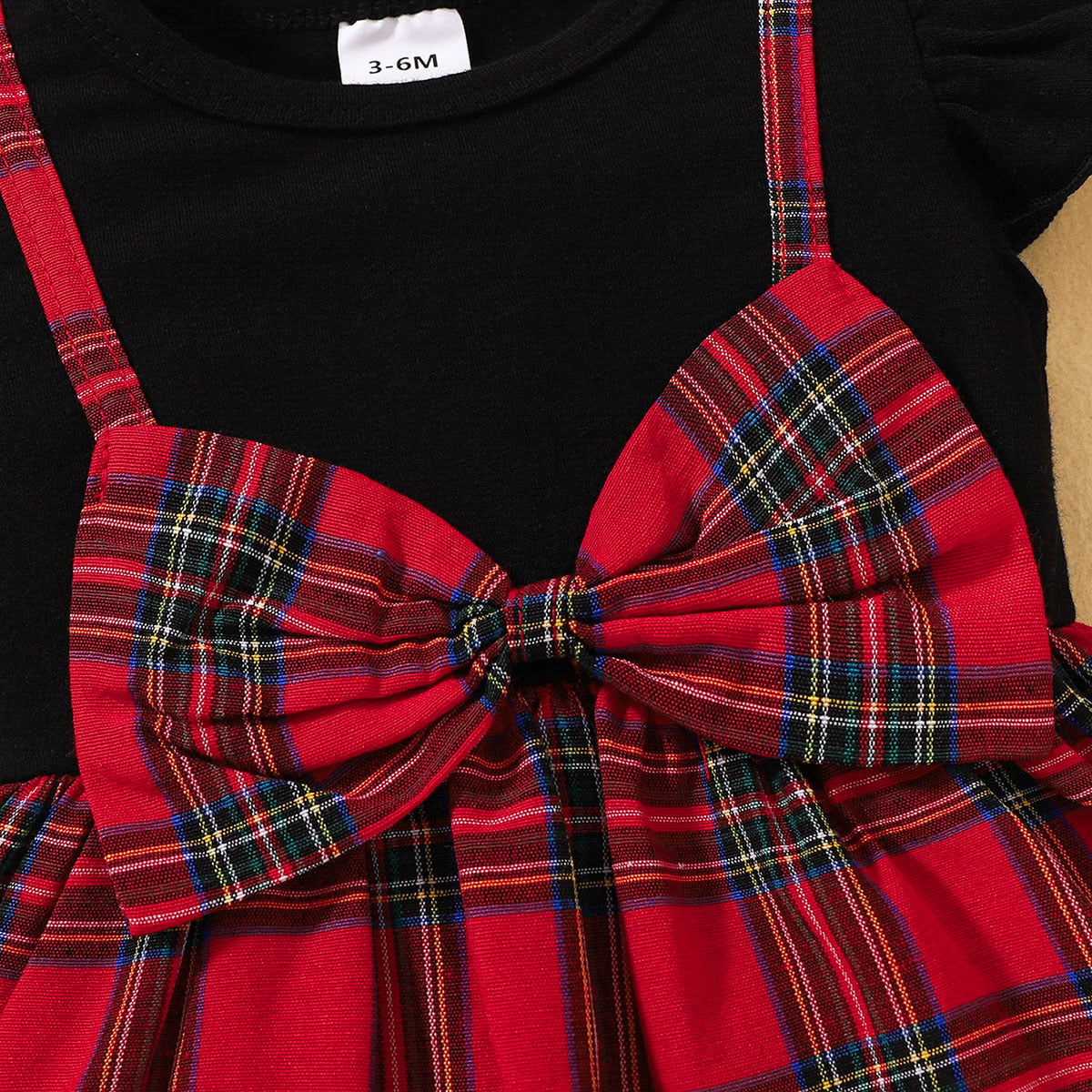 plaid-bow-detail-round-neck-dress