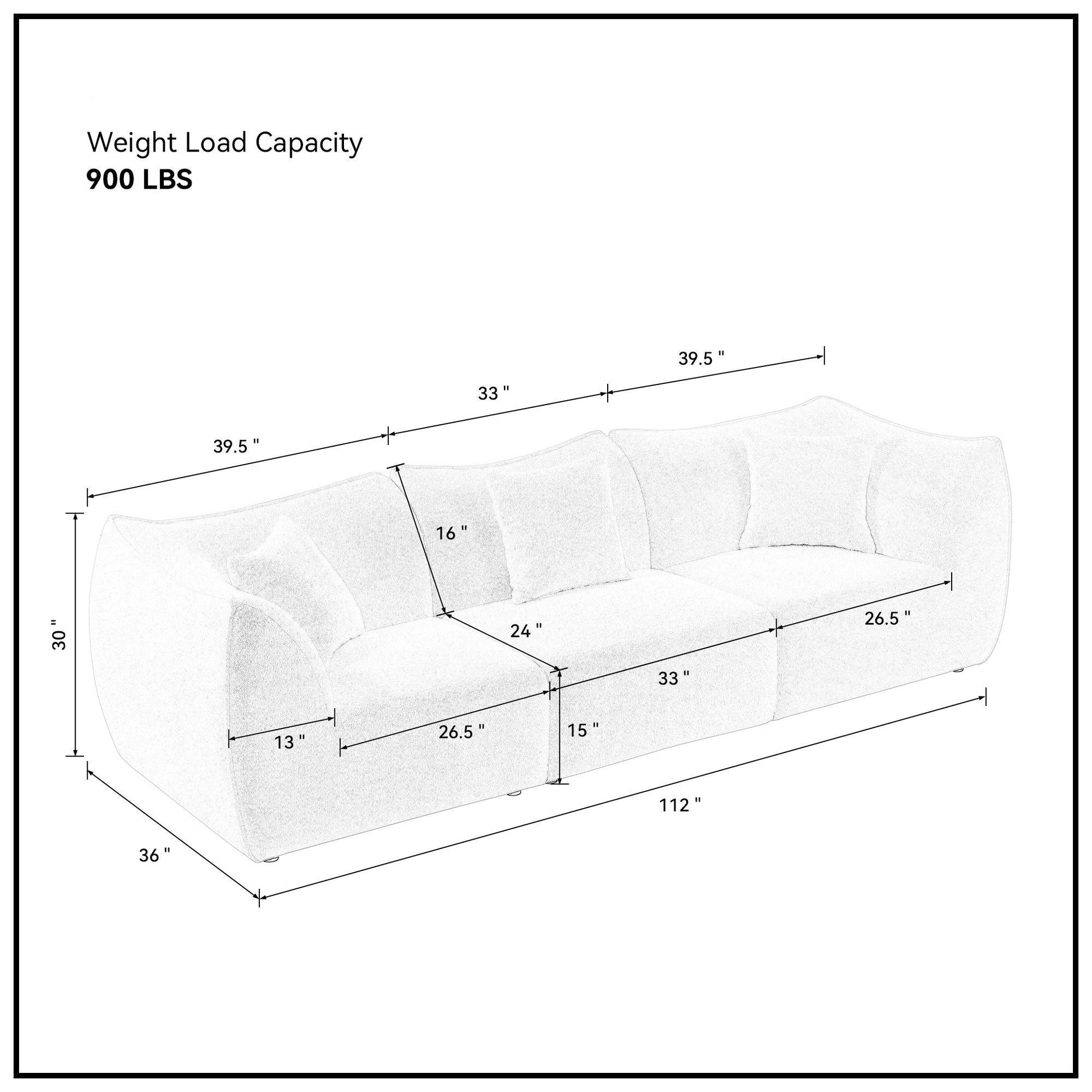 Deep Seats Modern 3 Seats Sofa-6