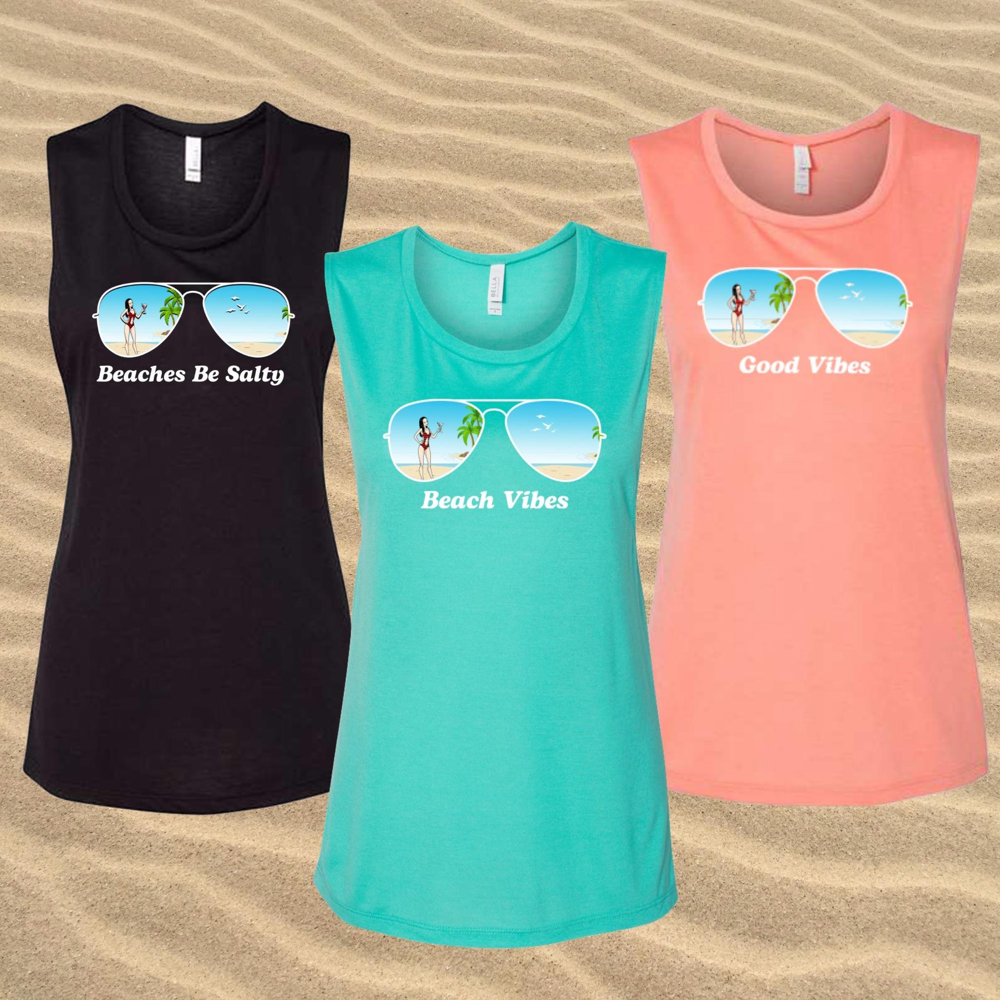 Aviator Bride Vibes 😎  | Beach Vibes - Bachelorette Beach Party Flowy Muscle Tank Tops - American Smart