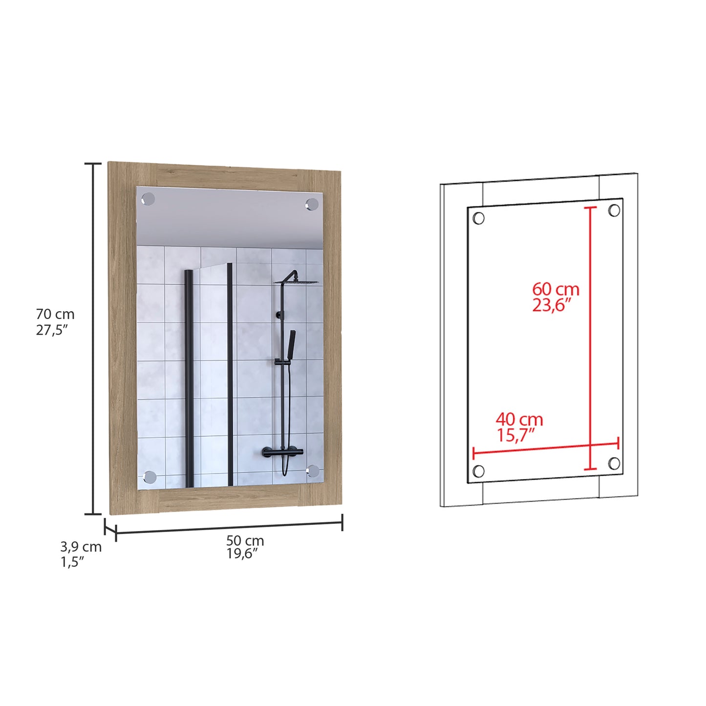 Vanguard Bathroom Mirror, Frame, Looking Glass -Light Pine