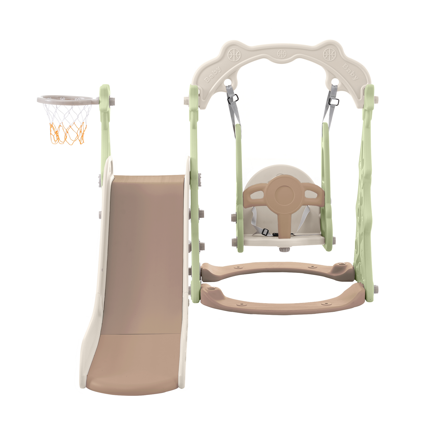 Toddler Slide and Swing Set 3 in 1, Kids Playground Climber Swing Playset with Basketball Hoops Freestanding Combination Indoor & Outdoor