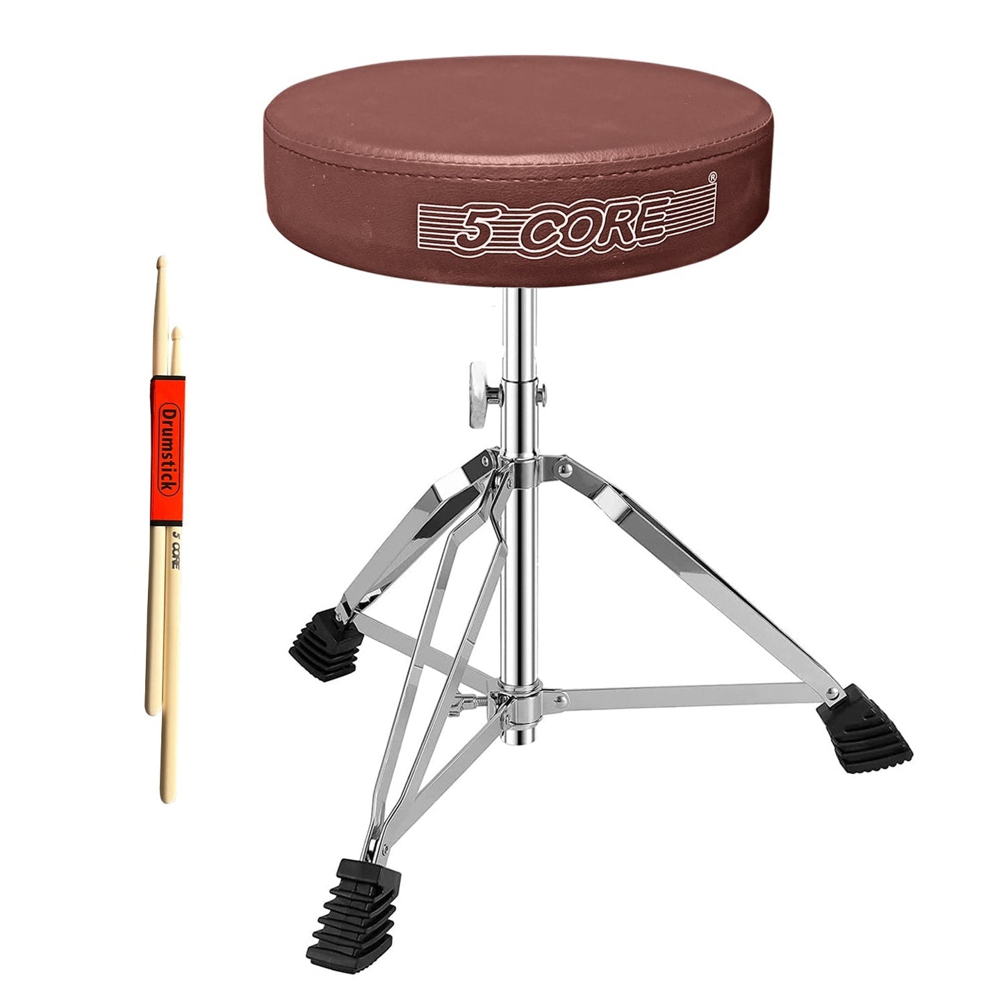 5Core Drum Throne Guitar Stool Thick Padded Drummers Chair Piano Seat Chrome Brown-0