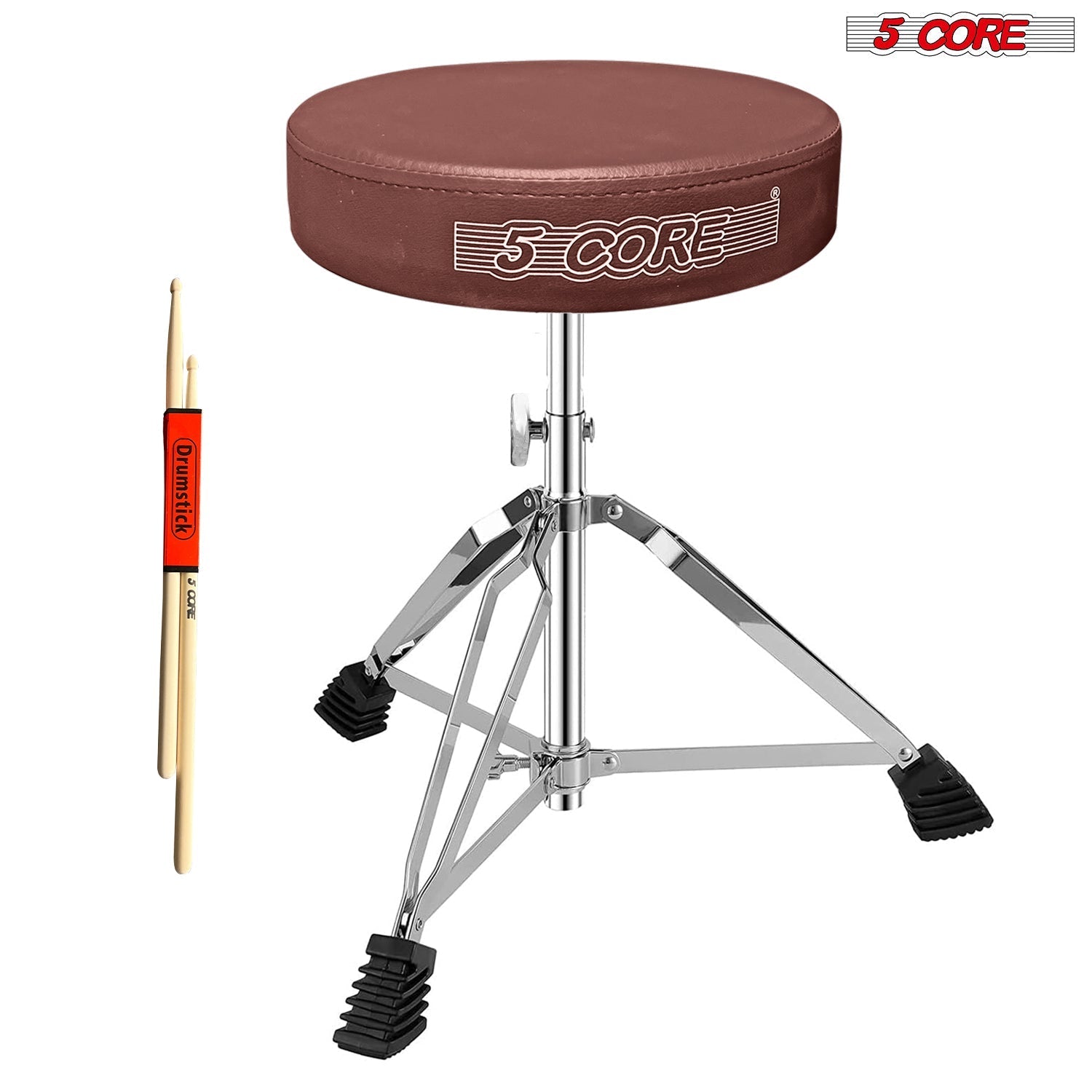 5Core Drum Throne Guitar Stool Thick Padded Drummers Chair Piano Seat Chrome Brown-12