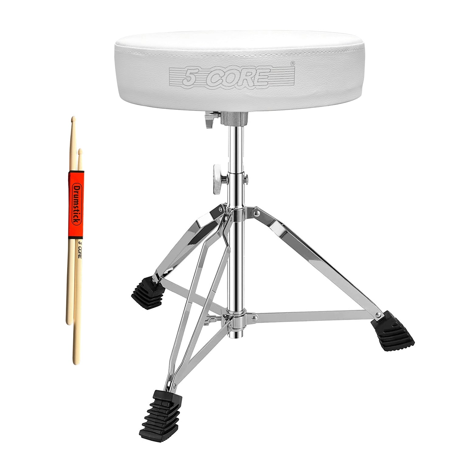 5Core Drum Throne Guitar Stool Thick Padded Drummers Chair Piano Seat Chrome White-0