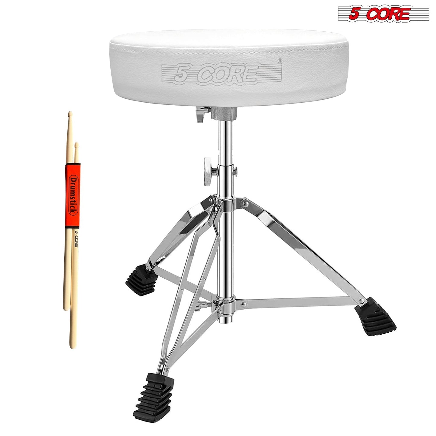 5Core Drum Throne Guitar Stool Thick Padded Drummers Chair Piano Seat Chrome White-17